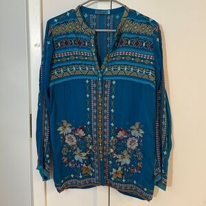 Johnny Was Blue Embroidered Blouse